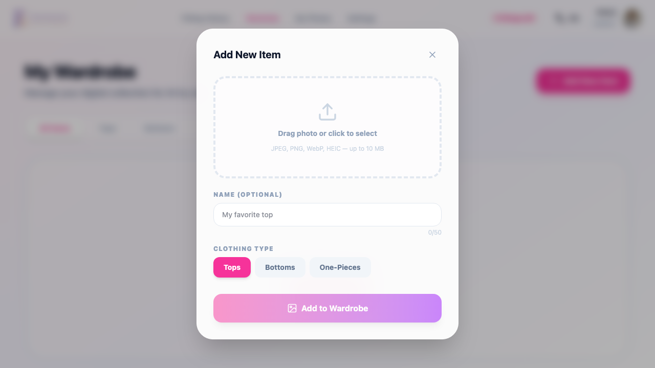 Add wardrobe item modal